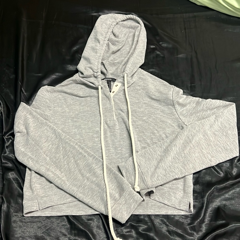 Forever 21 Grey Cropped Hoodie Shirt
